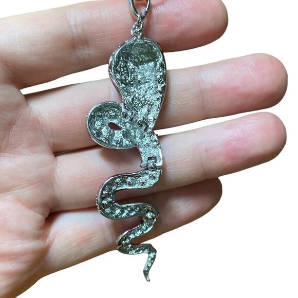 VTG Janus Pink Snake Pendant 3" Movable Bling Y2K Rhinestone Cobra Necklace - Picture 3 of 11